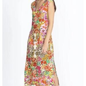 Johnny Was‎ Bamboo Wild Garden High Slit Knit Dress Multicolor Size XS